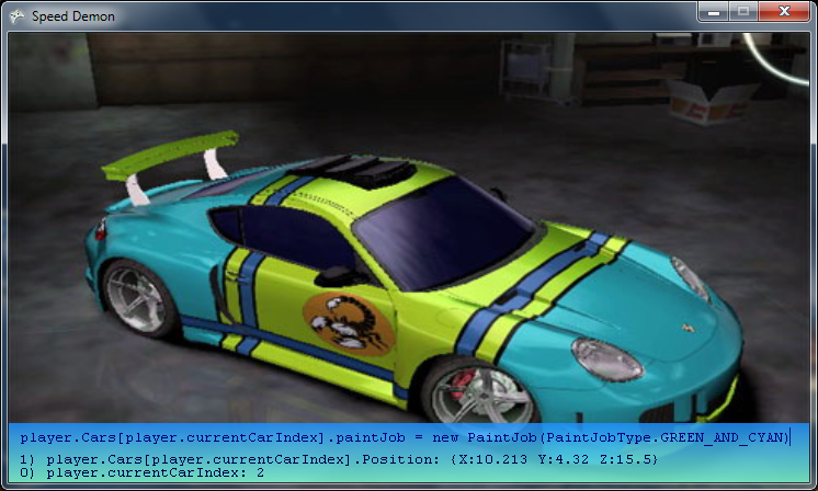 player.Cars[player.currentCarIndex].paintJob = new PaintJob(PaintJobType.GREEN_AND_CYAN)